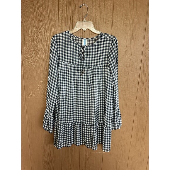 Draper James Gingham Navy Sheer Swim Cover Up Or Dress Size XS Long Sleeve - Picture 1 of 9